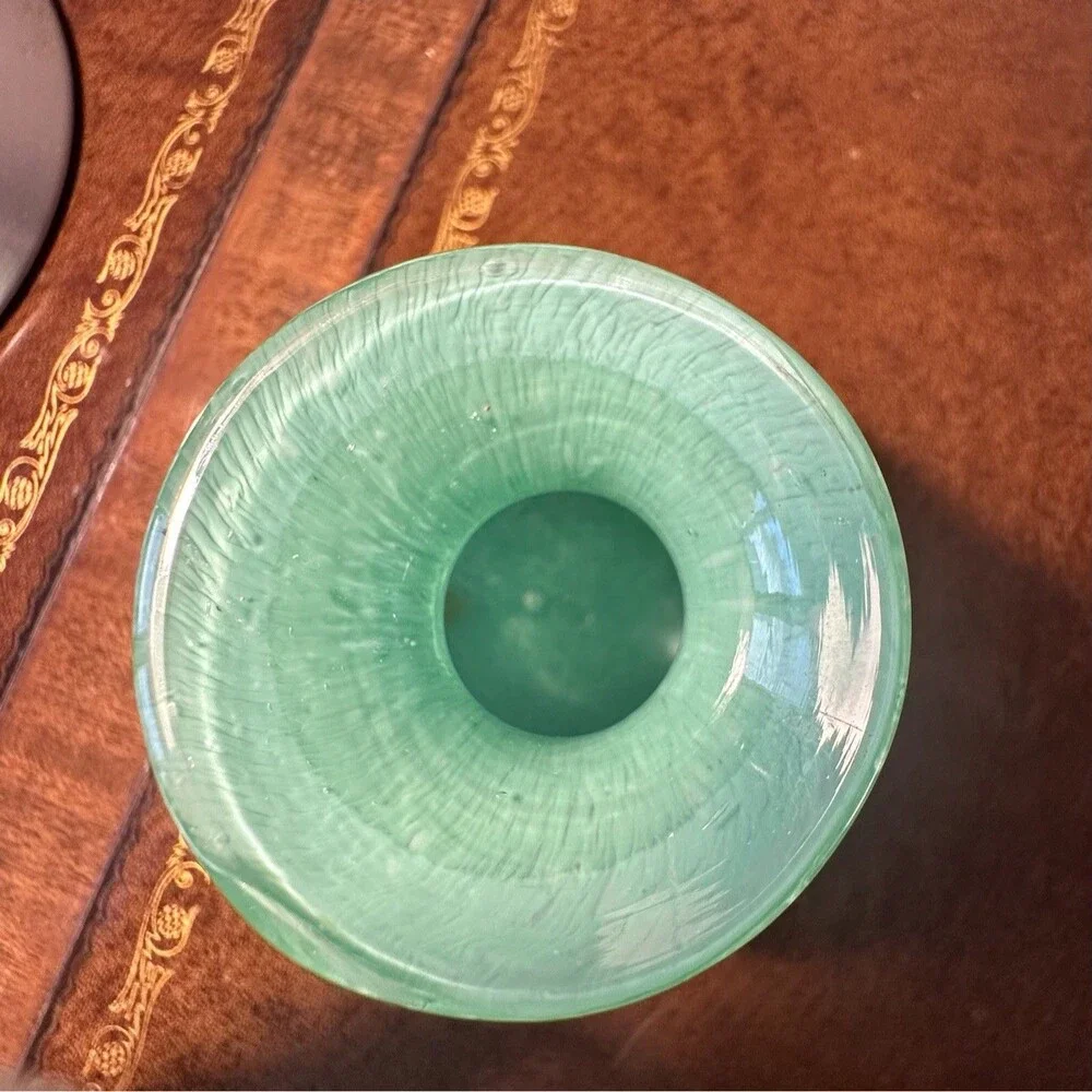 Aqua Mini Bud Vase Hand Blown Art Glass Controlled Bubbles 4.5” T NWT